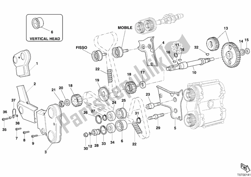 All parts for the Timing Belt of the Ducati Monster S4R USA 1000 2006